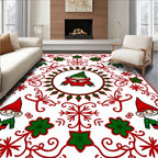 Festive Red Green Gnome Holiday Round Rug