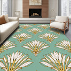 Art Deco Teal White Golden Fan Rug