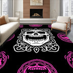 Ghoulish White Skull Pink Ring Background Rug