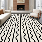 Modern Black White Wavy Stripe Rug