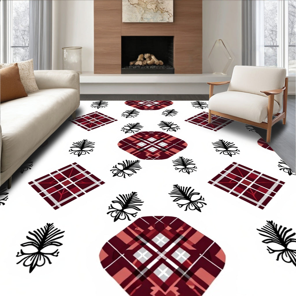 Crimson Tartan Diamond Foliage Medallion Rug
