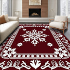 Crimson White Snowflake Medallion Border Rug