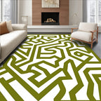 Olive Green Abstract Interlocking Maze Rug