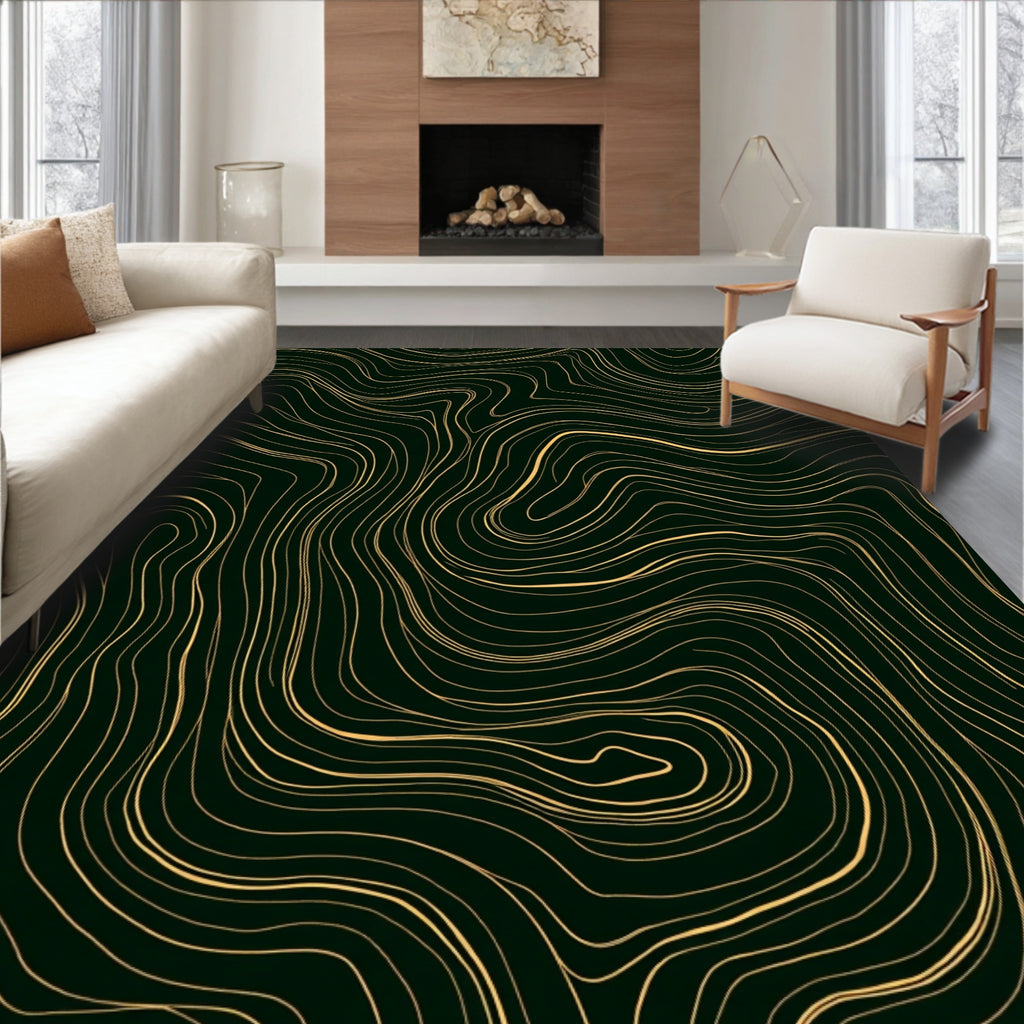 Golden Winding Lines Dark Rug