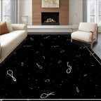 Cosmic Black White Scattered Shapes Rug