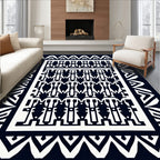 Bold Navy Geometric Tribal Border Rug