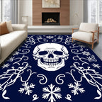 Dark Blue White Skull Floral Snowflake Rug
