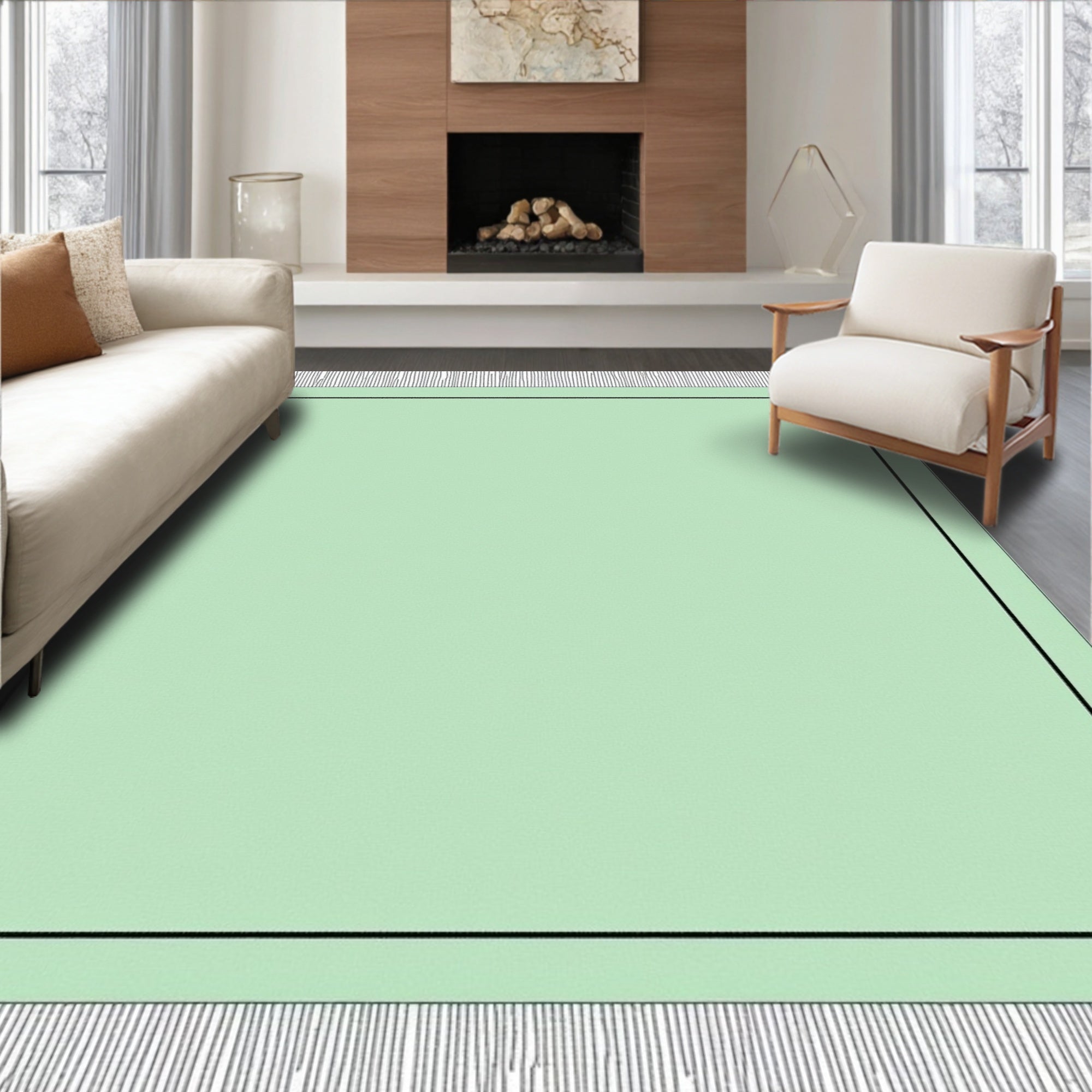 Pale Green Bordered Flat Weave Accent Rug