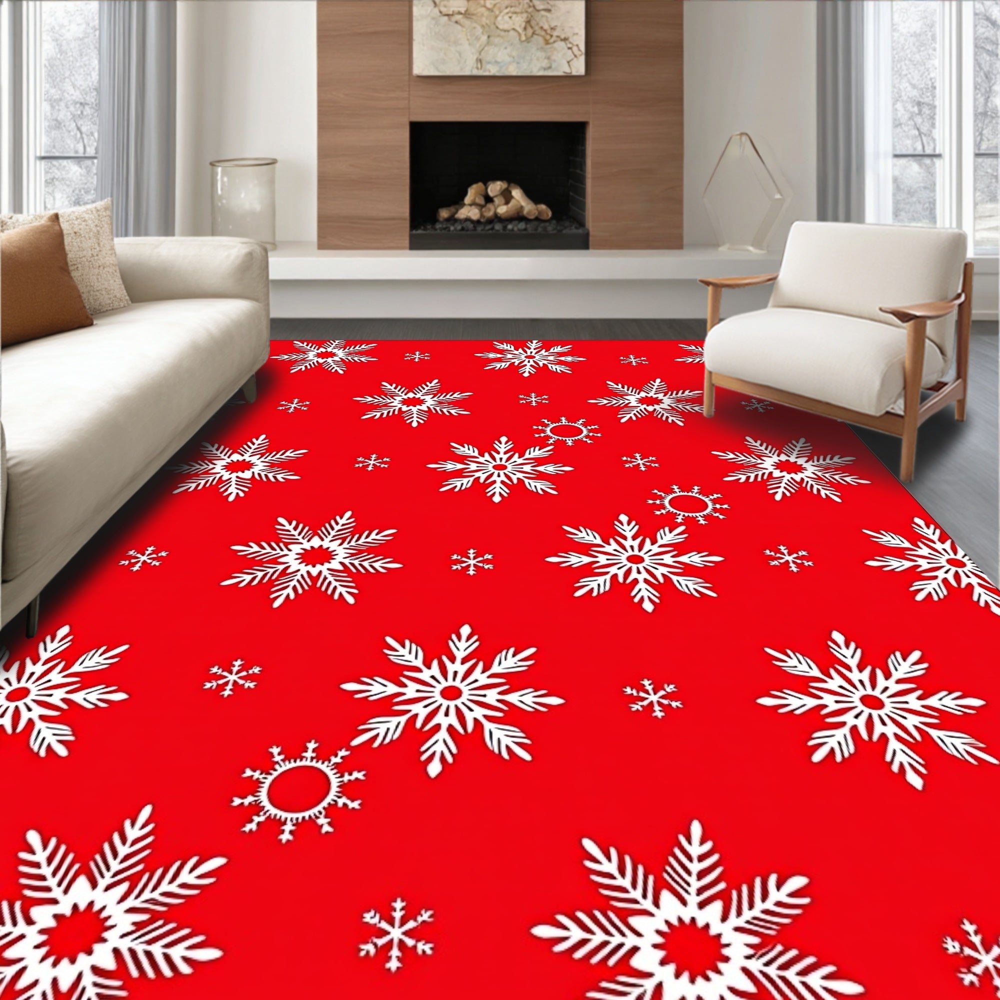Crimson White Snowflake Cluster Com Rug