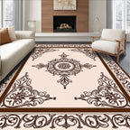 Cream and Brown Baroque Floral Medallion Rug