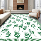 Green Leafy Branches Striped Border Rug