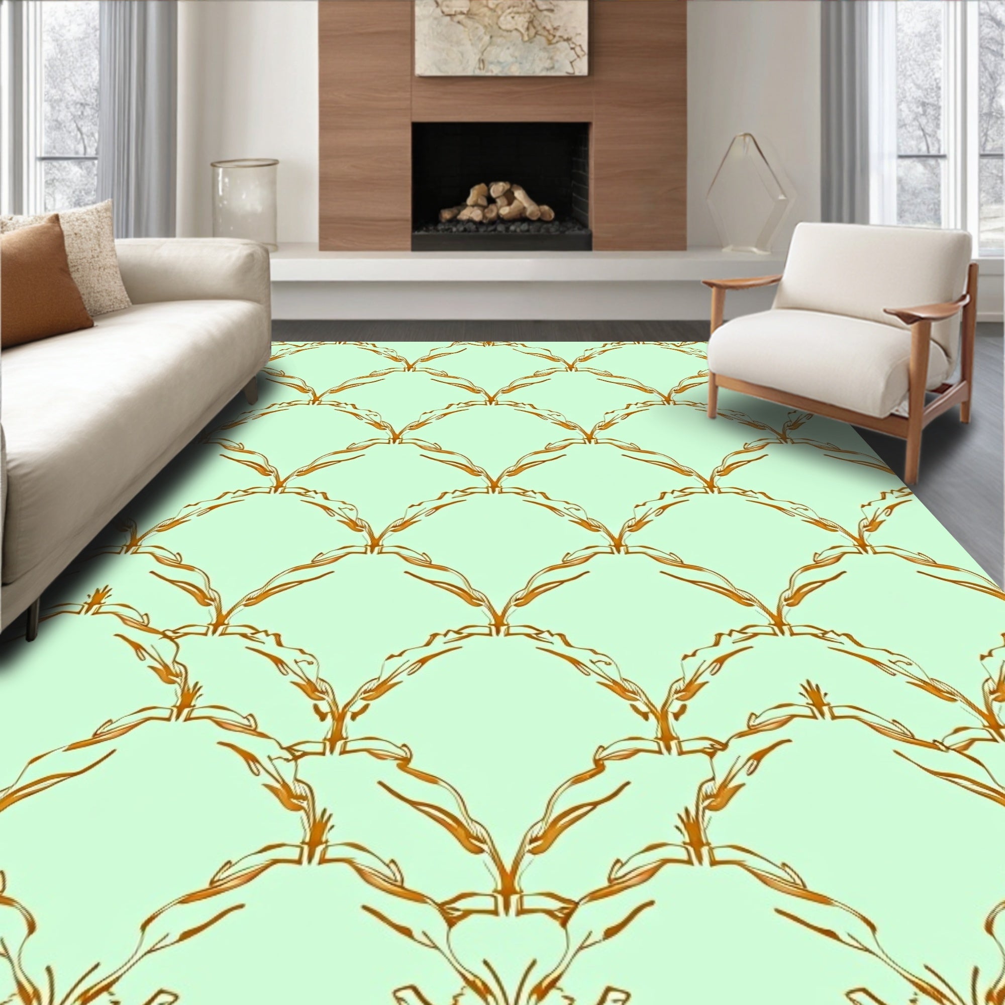 Golden Wheat Scallop Arrangement Rug