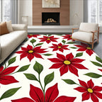 Red Poinsettia Floral Harmony Rug