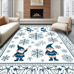 Charming Blue Gnomes Snowflake Winter Border Rug