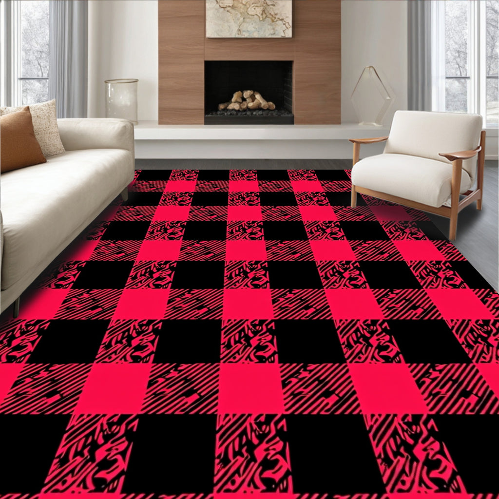 Crimson Black Buffalo Check Squares Rug