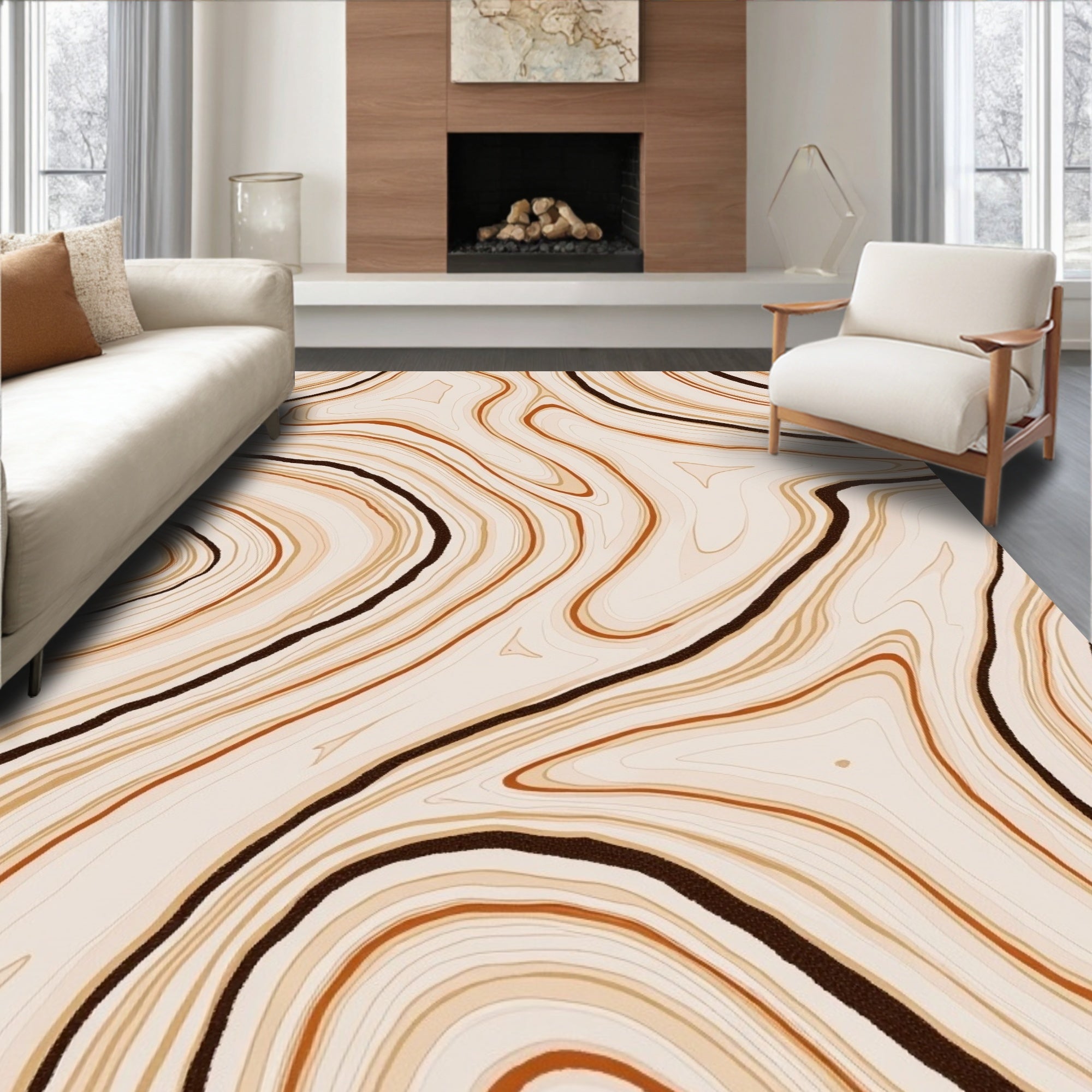 Agate Swirl Cream Brown Stone Rug