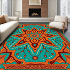 Vibrant Teal Orange Floral Medallion Rug