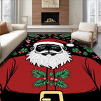 Bold Santa Claus With Red Holly Border Rug