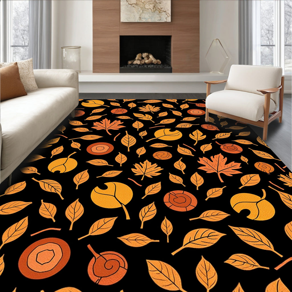 Golden Autumn Harvest Leaf Scatter Rug