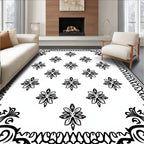 Black White Filigree Floral Medallion Rug