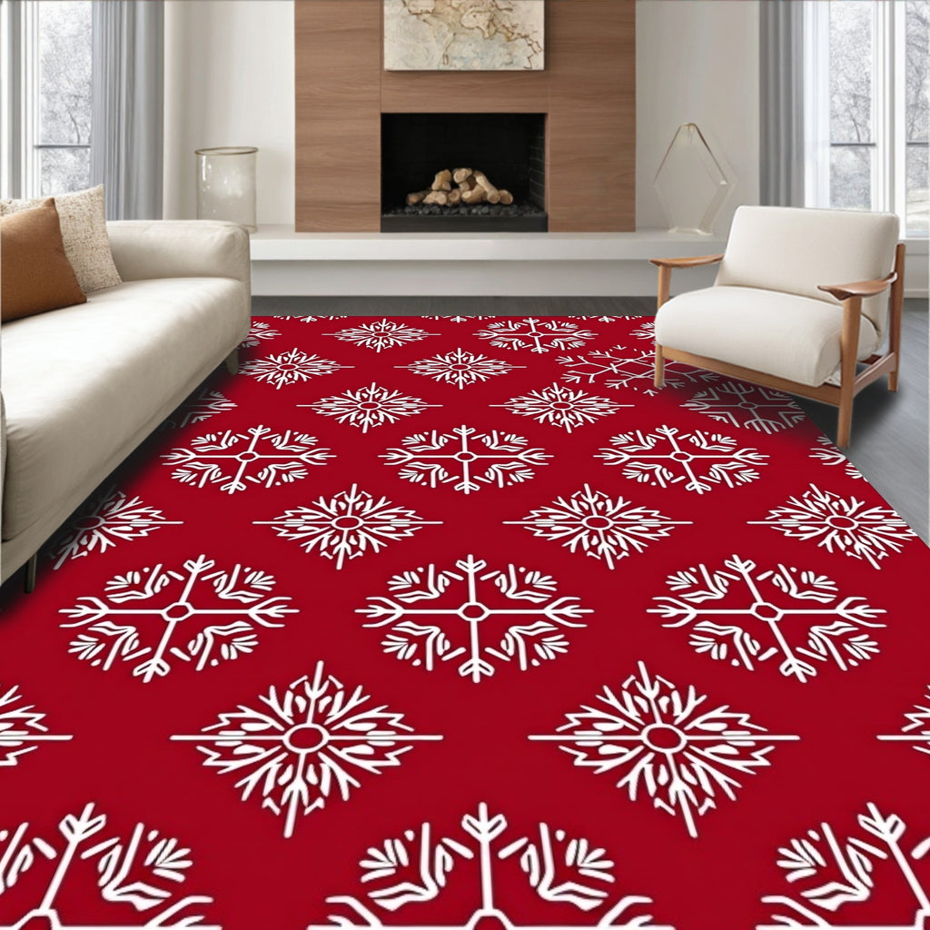 Red White Snowflake Mandala Repeat Rug