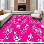 Fuchsia White Floral Swirl Art Rug