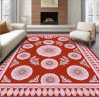 Floral Blossom Bordered Terra Cotta Rug