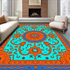 Vibrant Orange Teal Floral Garden Rug