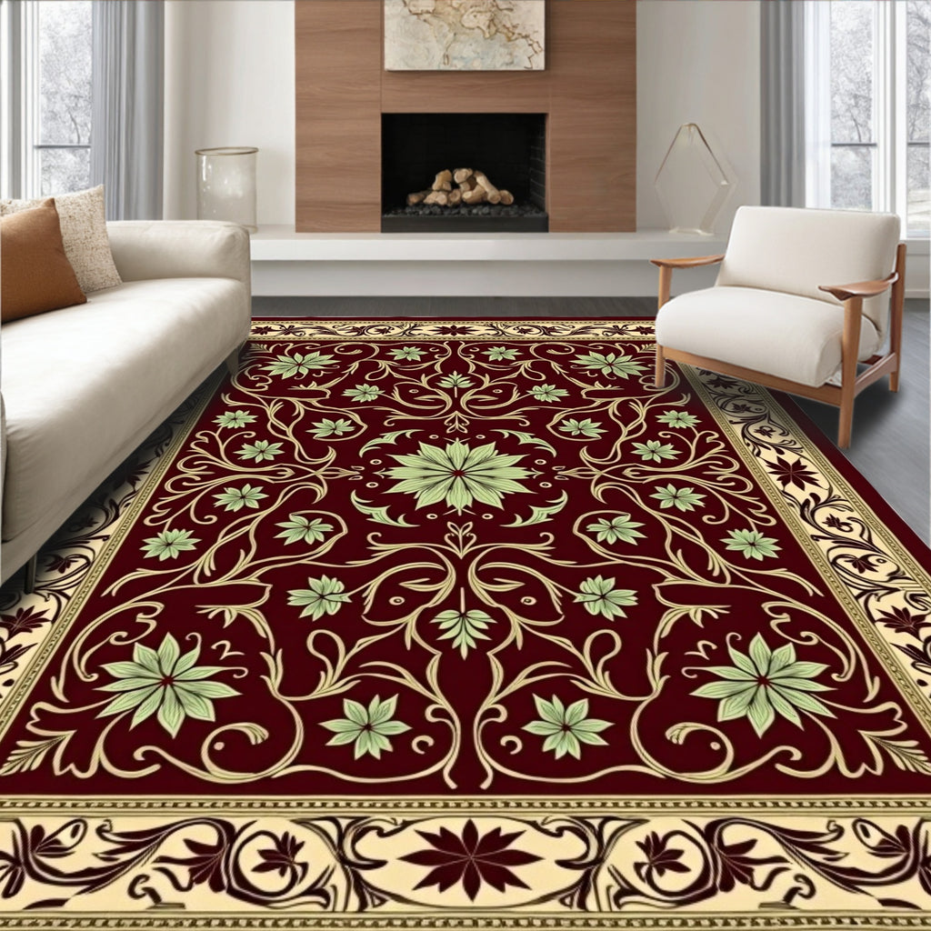 Ornate Crimson Floral Vines Rug