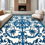 Deep Blue Victorian Floral Scroll Rug