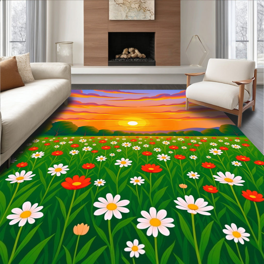Vibrant Sunset Daisy Meadow Rug