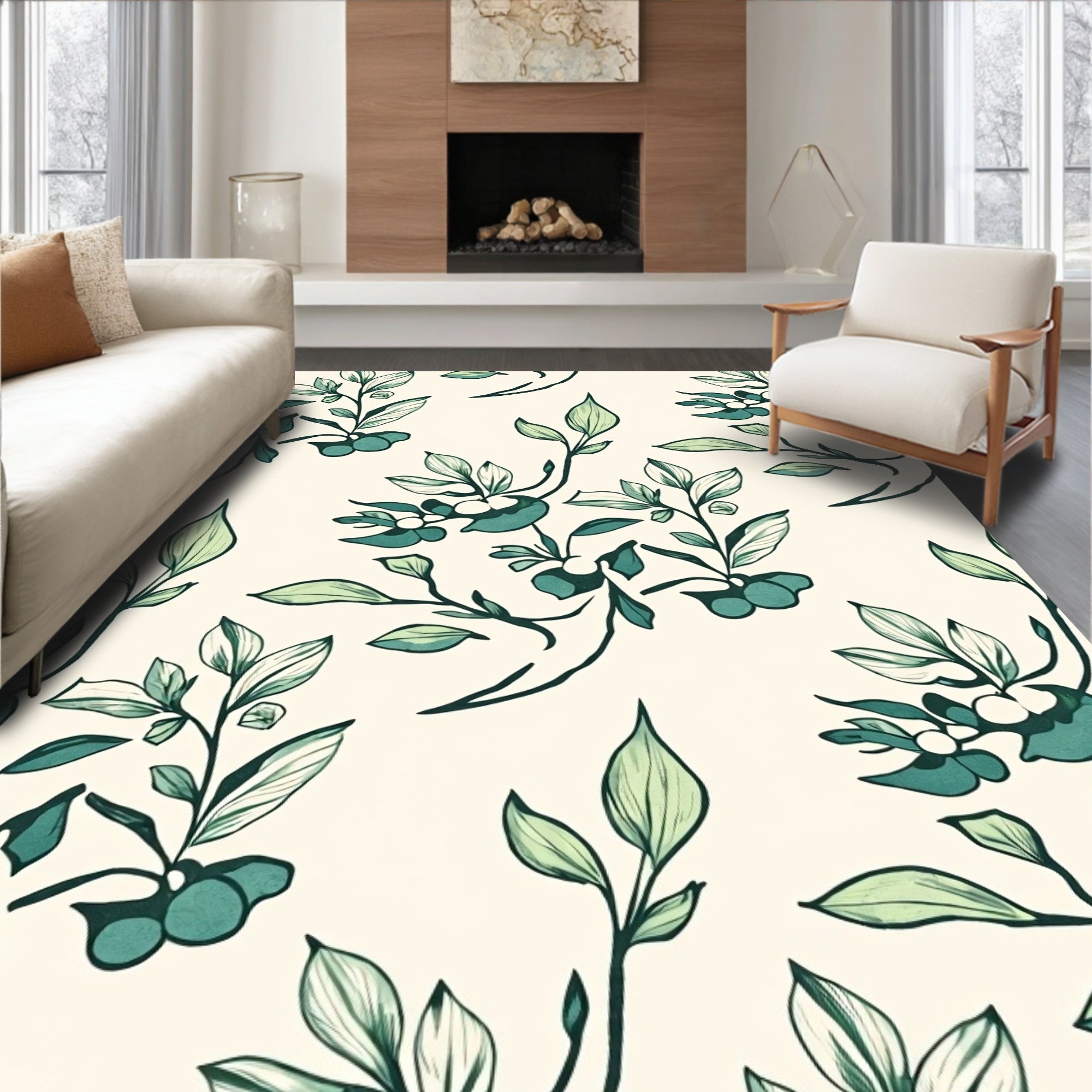Teal Leafy Vine Branches Rug
