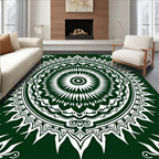 Deep Emerald White Floral Sunburst Mandala Rug
