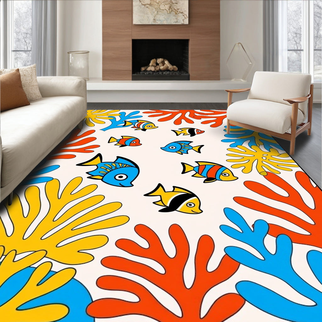 Playful Coral Reef Fish Scene Rug