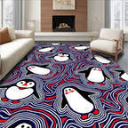 Playful Penguin Abstract Wave Rug