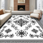 Monochromatic Floral Scroll Ornament Frame Rug