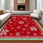 Festive Red White Snowflake Border Rug