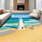 Coastal Lighthouse Seagull Beach Scene Rug