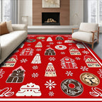 Red Gingerbread Town Snowflakes Rug
