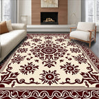 Rich Crimson Floral Sunburst Medallion Rug