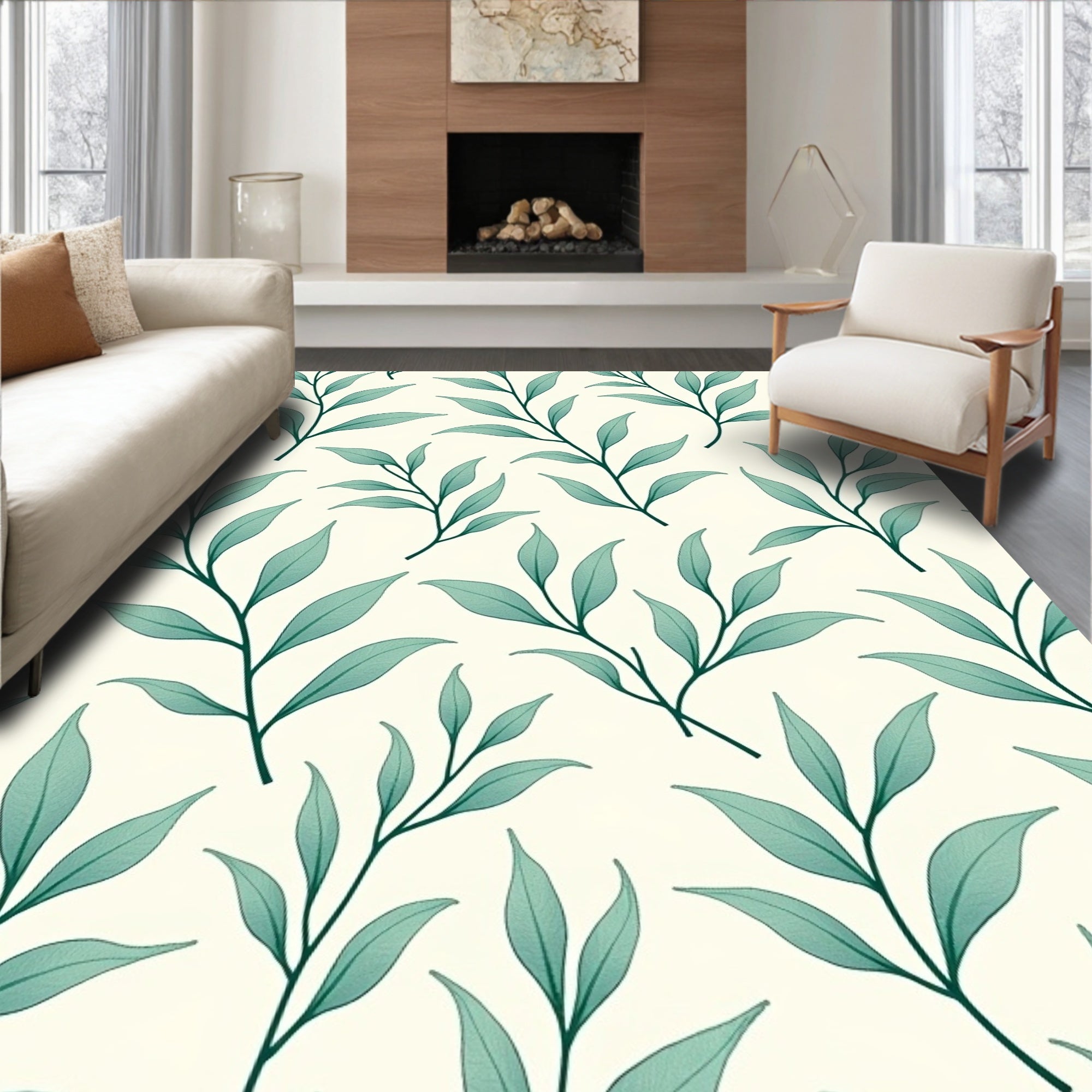 Coastal Teal Leaf Sprig Rug