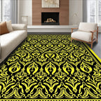 Vibrant Yellow Black Floral Scroll Rug