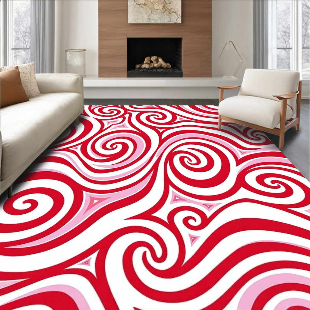 Crimson Pink Swirl Abstract Rug