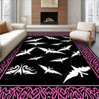 Gothic Pink Bat Border Black Rug