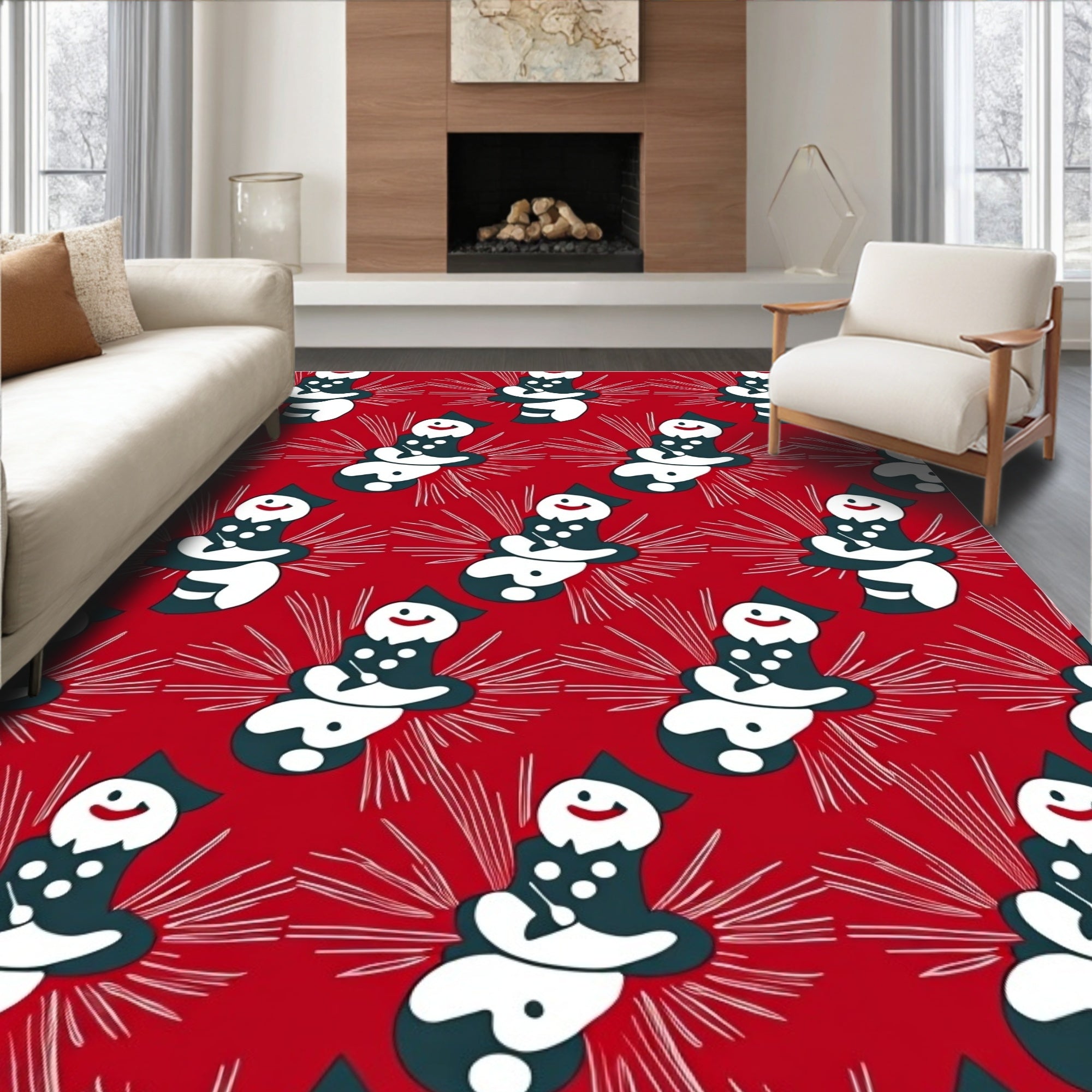 Whimsical Snowman Red Burst Rug