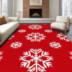 Red White Snowflake Collage Rug