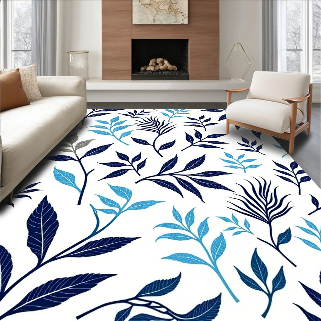 Deep Blue and Cyan Leafy Branches Rug