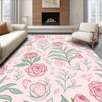 Delicate Pink Rose Floral Botanical Rug