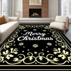 Black Golden Snowflakes Festive Border Rug