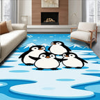 Cute Penguin Family Winter Snowflakes Rug